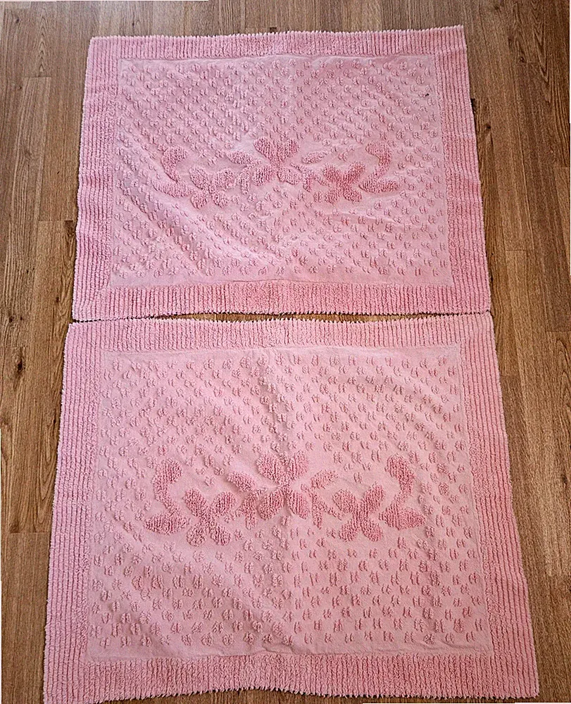(2) Pair Chenille Cottage Shabby Pillow Shams Pink (27" X 20")