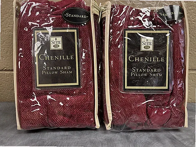 2- Suite 109 Red Chenille Standard Pillow Shams