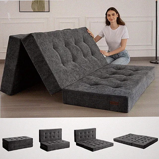 6-Inch Tri-Fold Chenille Foam Mattress Bed Memory Foam Topper Twin Full Queen