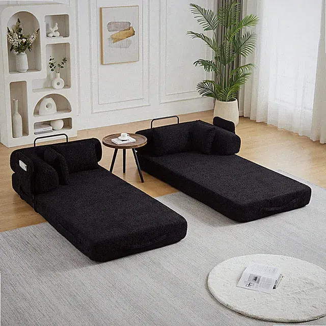 78.7-Inch Convertible Sleeper Sofa Bed with Cylindrical Pillow, Chenille Foldi