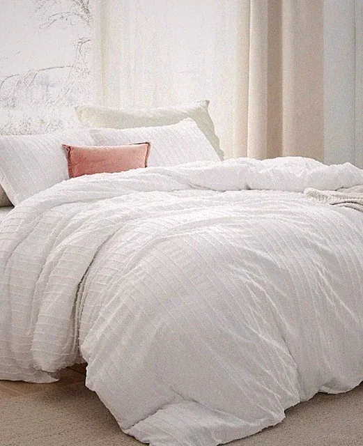 Bedsure Boho Chenille Duvet White Twin with One Pillow case Cottage Shabby Chic