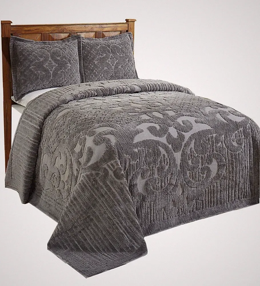 Better Trends Chenille Bedspread Queen Gray 100% Cotton Chenille 102 x 110 NEW
