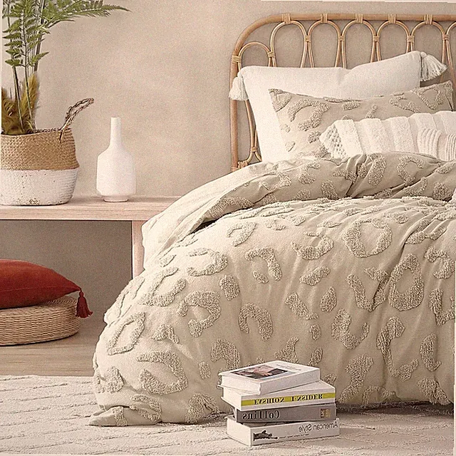 Chenille Leopard Cotton Duvet Cover & Sham Set, Twin XL, Linen 2-Piece