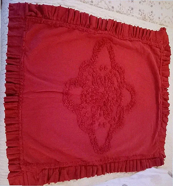 Chenille Pillow Shams Set of 2 Berry Red Burgundy Cotton Standard 20X26 Fringe