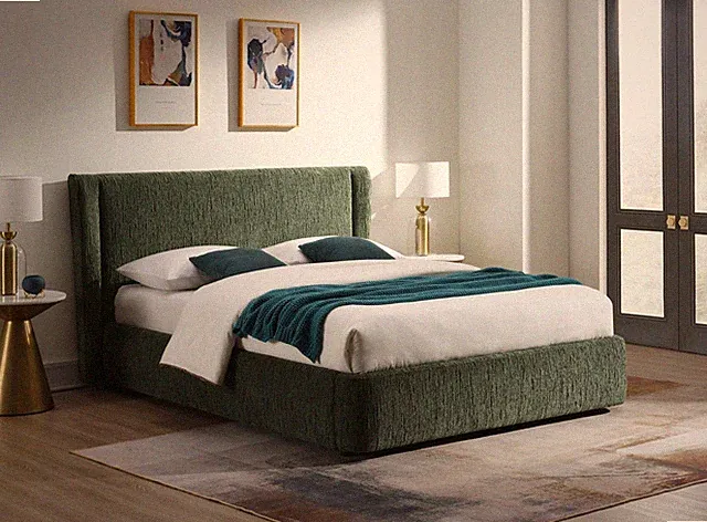 Cheryl Dark Green Chenille Full Bed (No Tool Required Assemble)