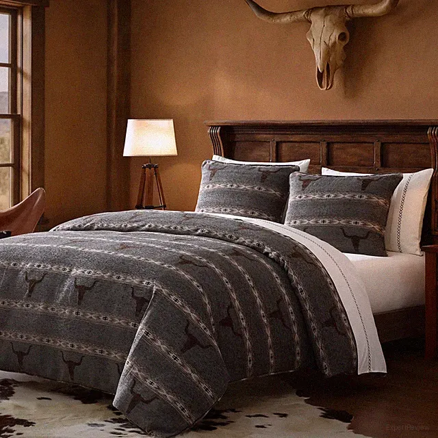 Chisholm Longhorn Chenille Jacquard Western Country King 3 Pc Comforter Bed Set