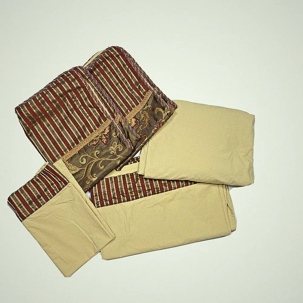 Designer Sheets Set Full Size Bedding &Shams Cotton Luxury Tan Red Stripe Print