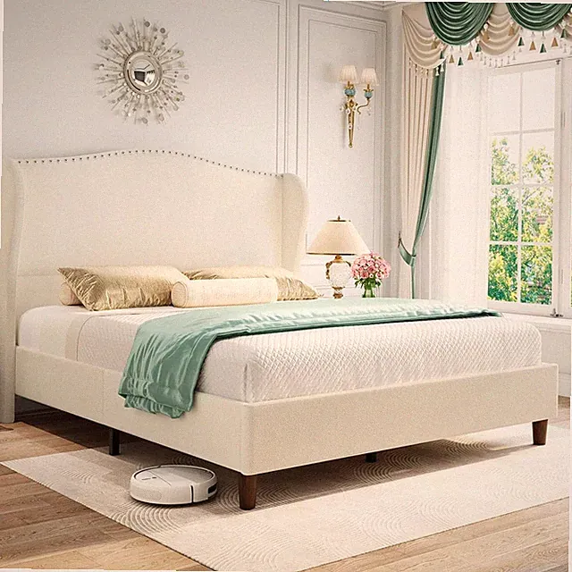 Elegant Queen Chenille Bed Frame with 52" Headboard, No Box Spring Needed