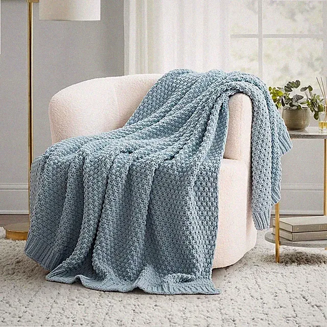EVERGRACE Chenille Throw Blanket 50x60 Chunky Knit Soft Cozy Couch Sofa
