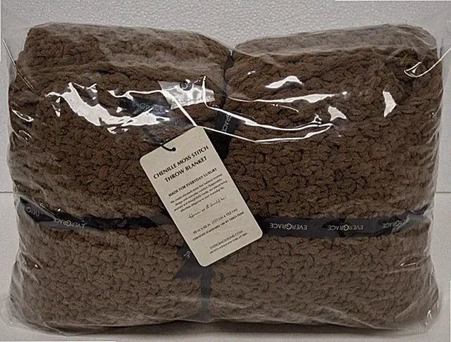 EVERGRACE Chunky Chenille Moss Stitch Throw 50x60 Camel Brown New