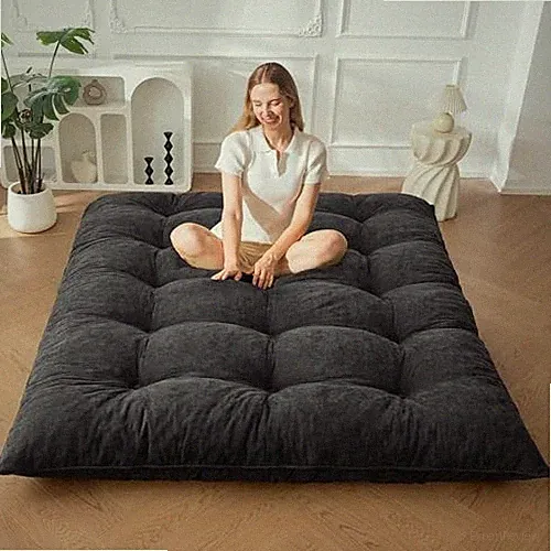 Floor Mattress Size, 6" Chenille Japanese Futon Mattress Queen Chenille Black