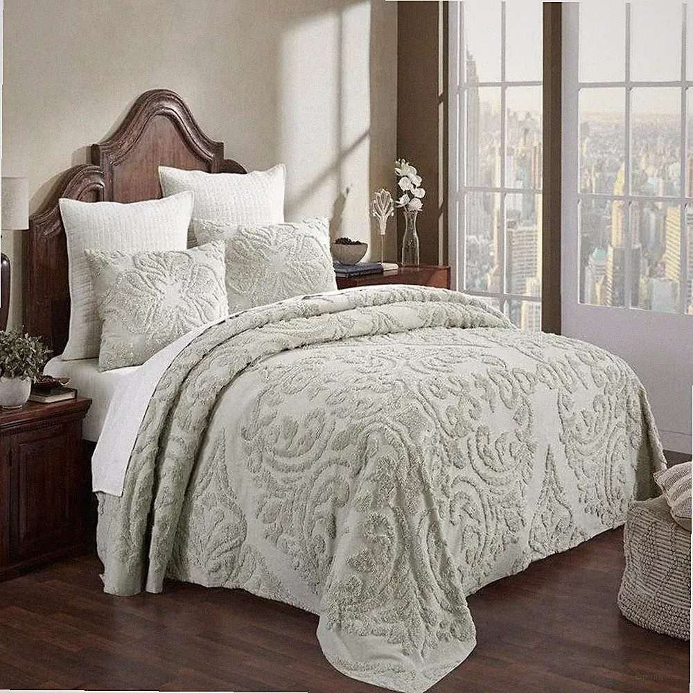 Full Size 100-Percent Cotton Chenille 3-Piece Coverlet Bedspread Set in Sage