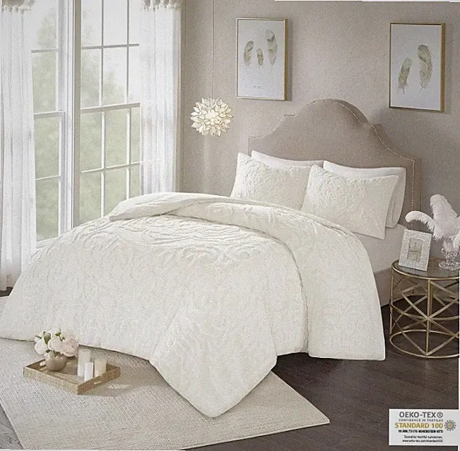 Laetitia 3-Piece Cotton Chenille Coverlet Set Ivory Full/Queen $179 MSRP