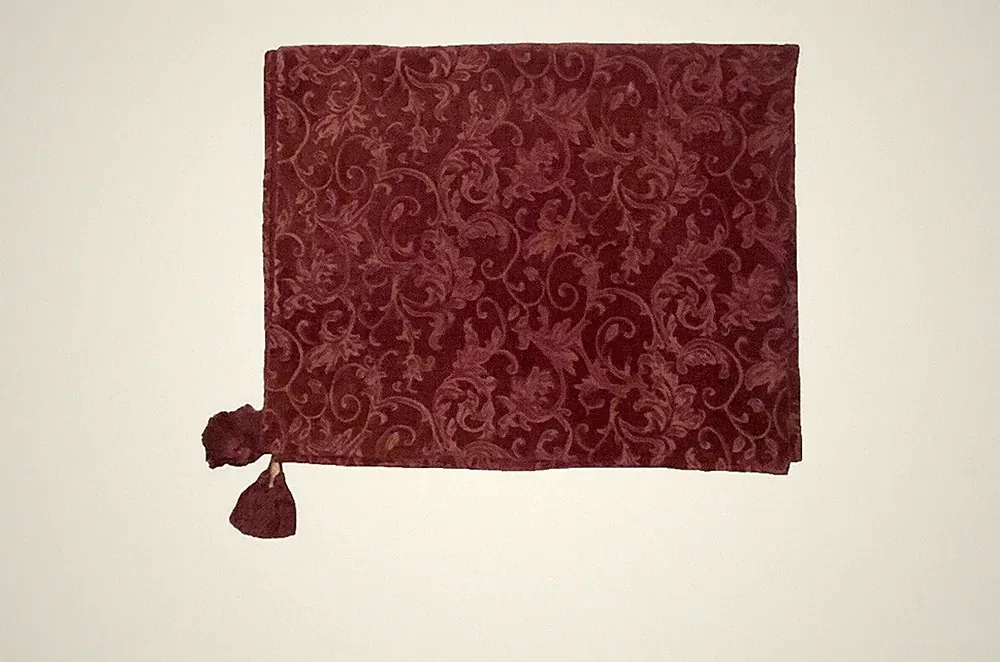 Luxury Brocade Chenille Throw Blanket End of Bed Runner Dark Red Burgundy Scroll