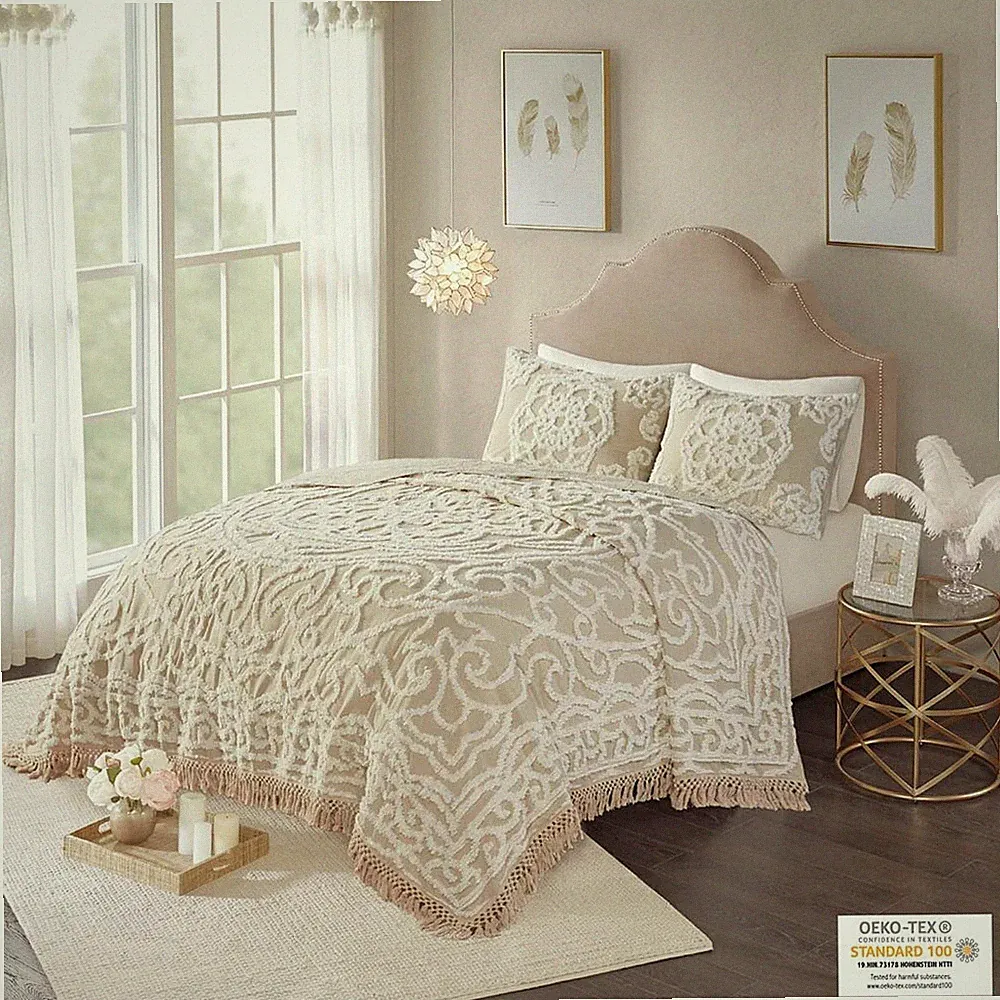 Madison Park 3 Pieces 100% Cotton Quilt Set, Chenille Tufted, Boho Medallion