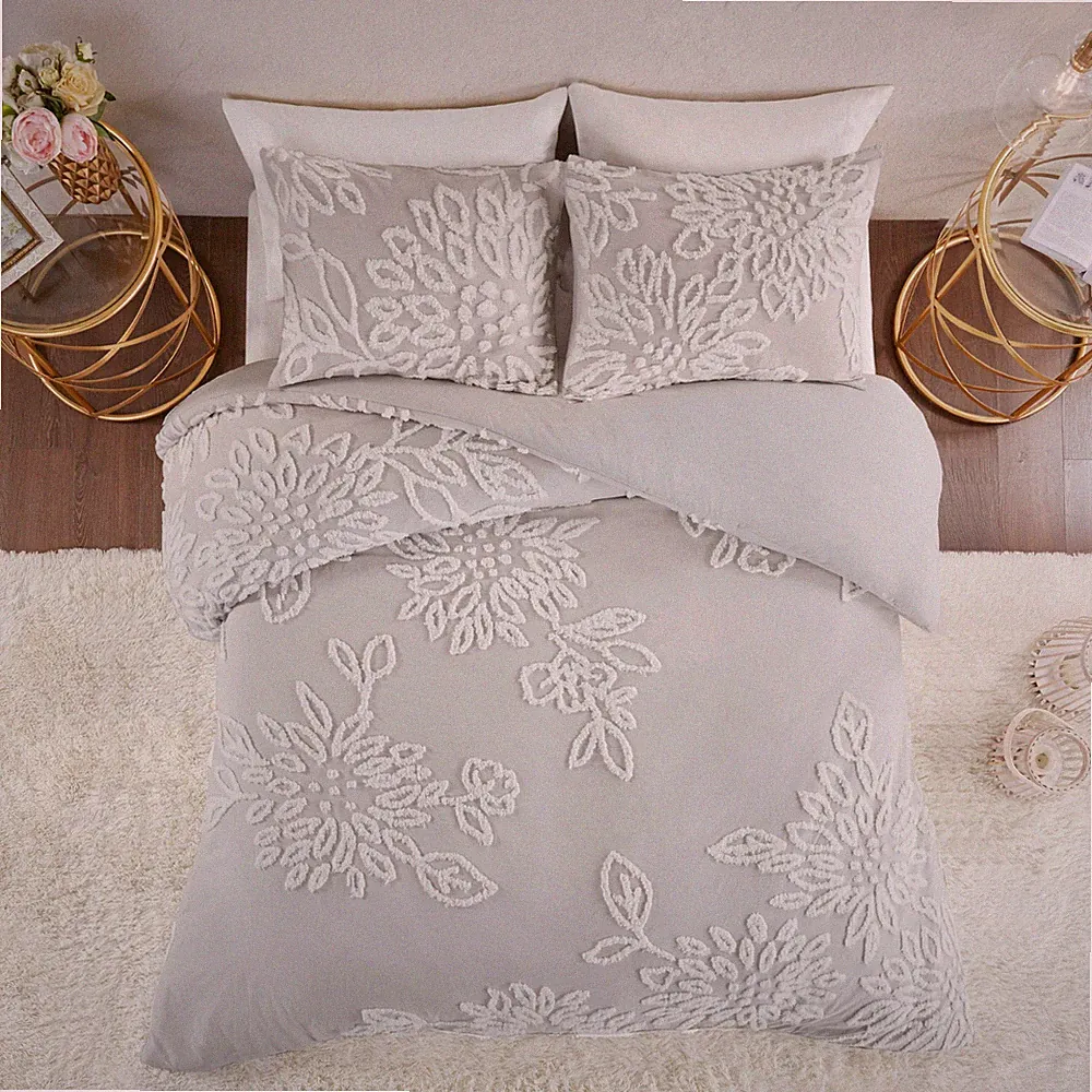 Madison Park Veronica 3 Piece Tufted Cotton Chenille Floral Duvet Cover Set