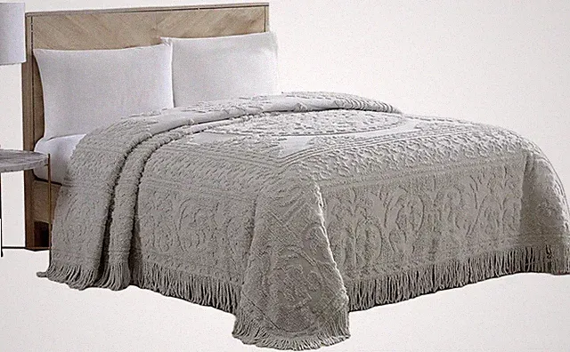 NEW Medallion Light Grey Chenille Bedspread Queen Size 102”x118” 100% Cotton