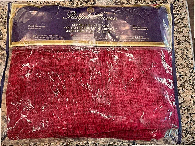 NEW RALPH LAUREN COLLECTION CHENILLE BED BLANKET FULL/QUEEN SIZE
