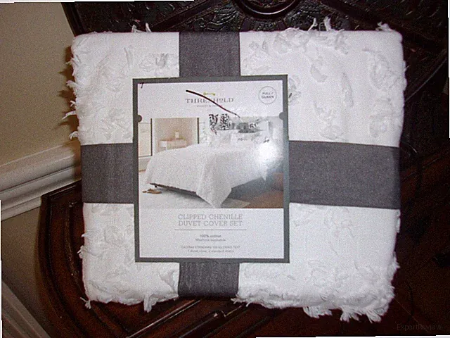 New Threshold Clipped Chenille White Queen Duvet Cover Set 3pc
