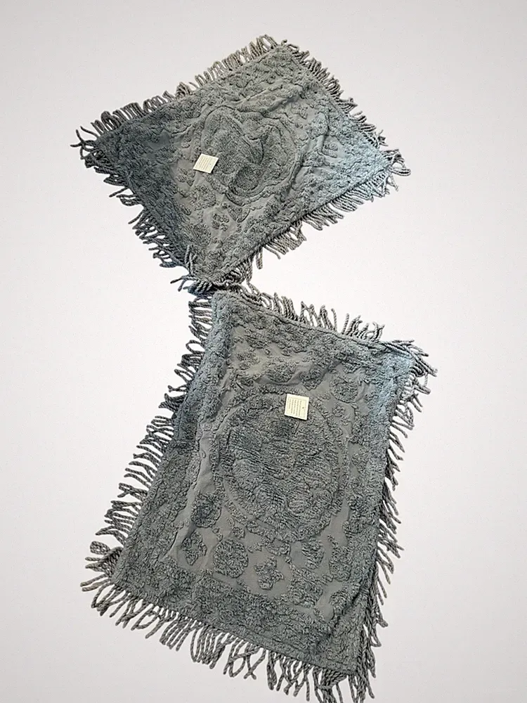 NWT 2 Blue Chenille Standard Shams Fringe Modern Farmhouse Cottage core Airb&b