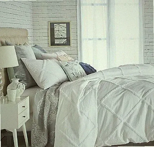 Peri Home - Chenille Lattice - Queen Duvet Cover Bed - Full/Queen - White