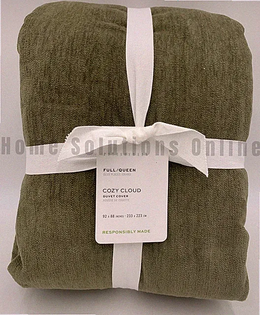 Pottery Barn Cozy Cloud Chenille Duvet Cover Loden Green Full Queen #S4086
