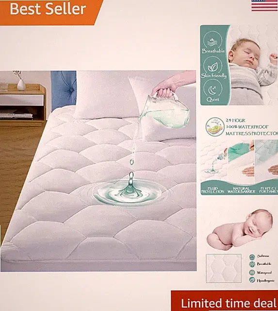 Premium Twin Waterproof Mattress Pad Cover - Soft, Durable - Deep Pocket