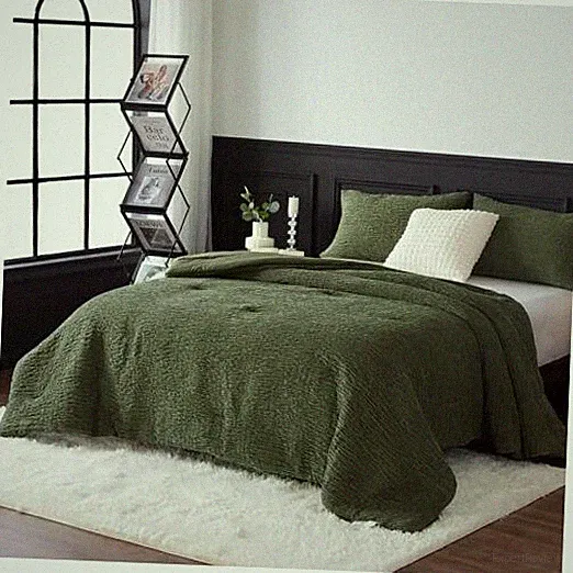 Reversible Chenille Cotton Bedding King Size Comforter King/Cal King Green