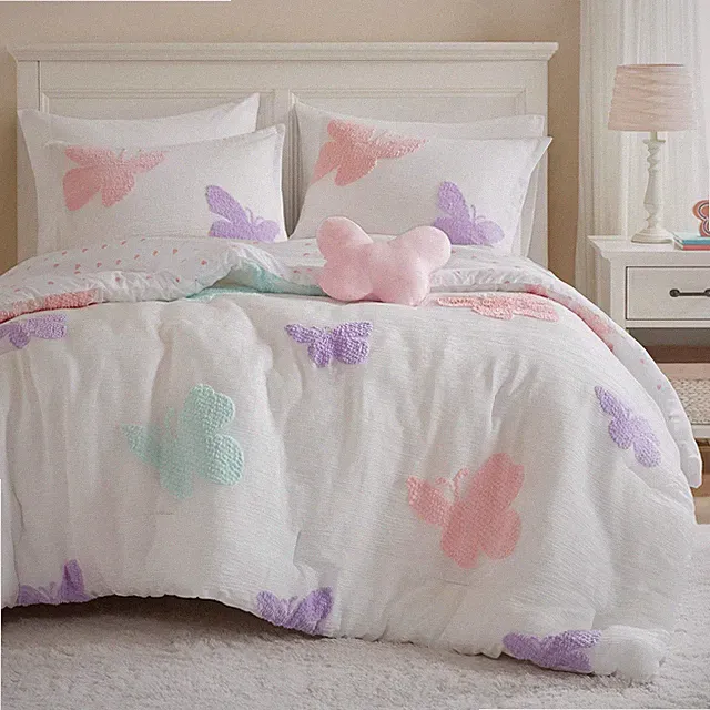 Rio Full/Queen Comforter Set – Girls’ Reversible Tufted Chenille Bedding with...