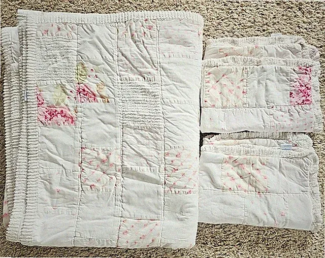 Simply Shabby Chic Floral Patchwork Chenille Queen Bed Quilt 2 Std Pillow Shams