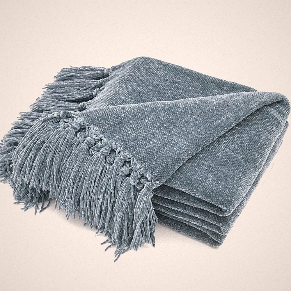 Throw Blanket Soft Cozy Chenille Throw Blanket with Fringe Tassel for Couch S