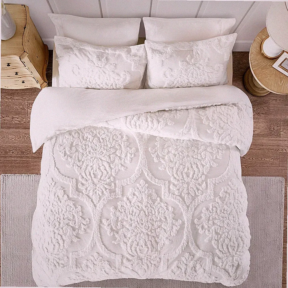 Tufted Chenille 100% Cotton Duvet- Modern Luxe All Season Comforter Cover Bed Se