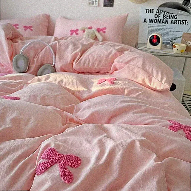 Twin Comforter Set for Girls 5 Pieces Tufted Chenille Bowknot Embroidery Comf...